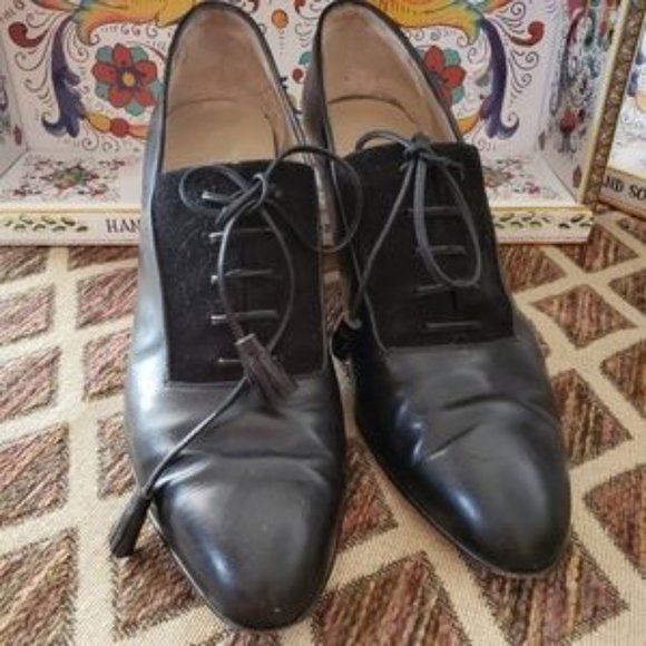 SALVADOR FERRAGAMO LEATHER AND SUEDE OXFORDS 8 1/2 - Picture 2 of 7